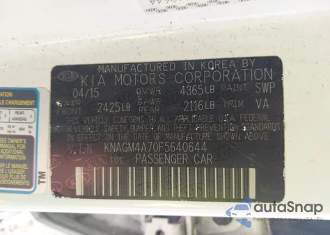 2015 Kia Optima Lx z USA, uszkodzony, nr VIN KNAGM4A70F5640644